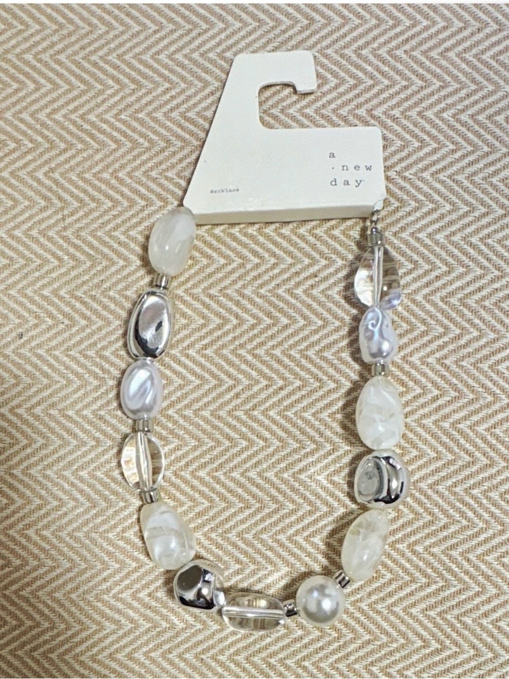 a new day White and Silver Mixed Bead Necklace